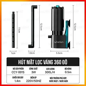 Máy lọc váng Cherlam thế hệ mới làm sạch bề mặt nước của hồ cá - Ảnh 6