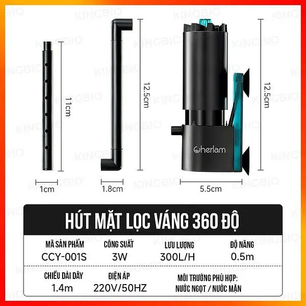 Máy lọc váng Cherlam thế hệ mới làm sạch bề mặt nước của hồ cá - Ảnh 6